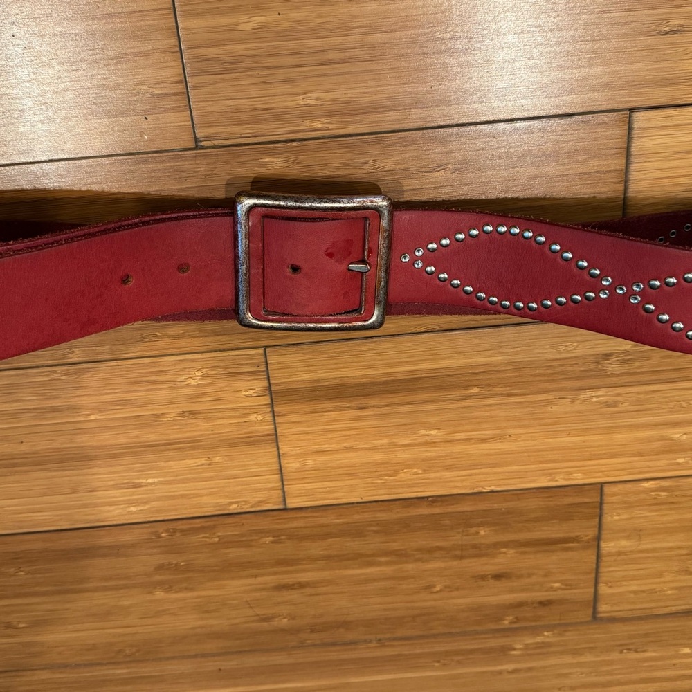 Red Studded women  Belt genuine leather